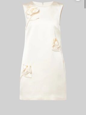 Sleeveless Ivory Mini Dress with Floral Appliqués